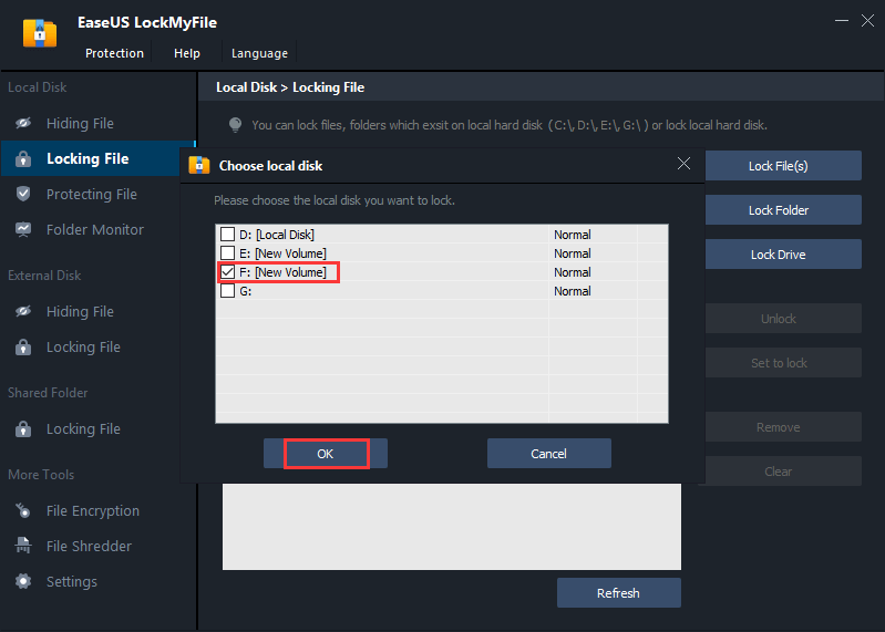 select hard drive to lock