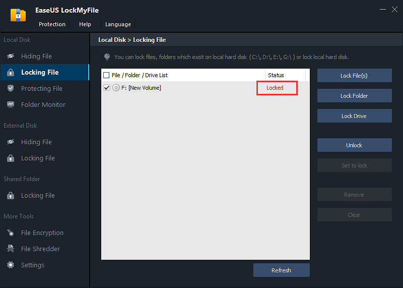 lock the selected hard drive
