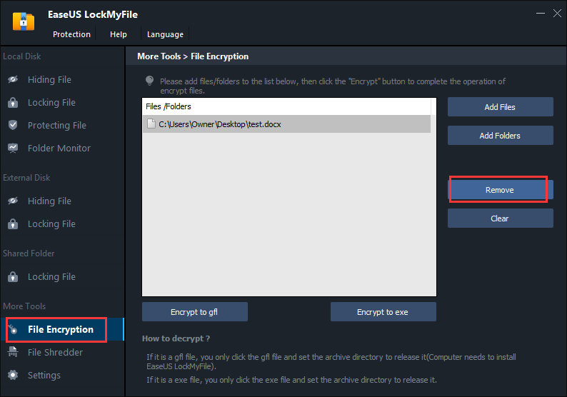 remove file protection with EaseUS LockMyFile