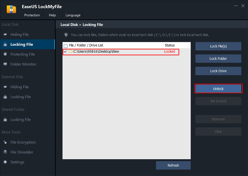unlock a file or folder with EaseUS LockMyFile