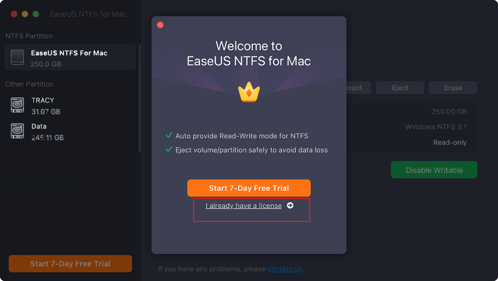 Activar EaseUS NTFS para Mac